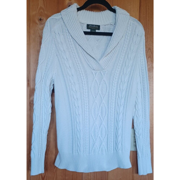 Eddie Bauer Sweaters - EDDIE BAUER Sweater Women's XL Cream color with V neck collar Cable knit warm
